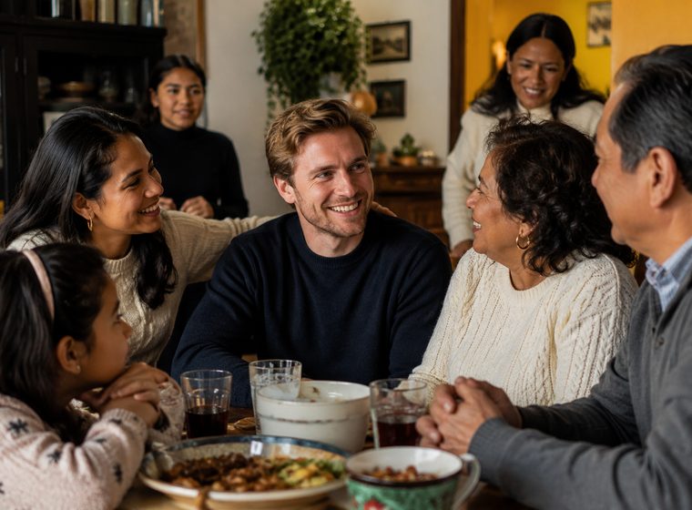 Familie aan tafel tijdens het eten